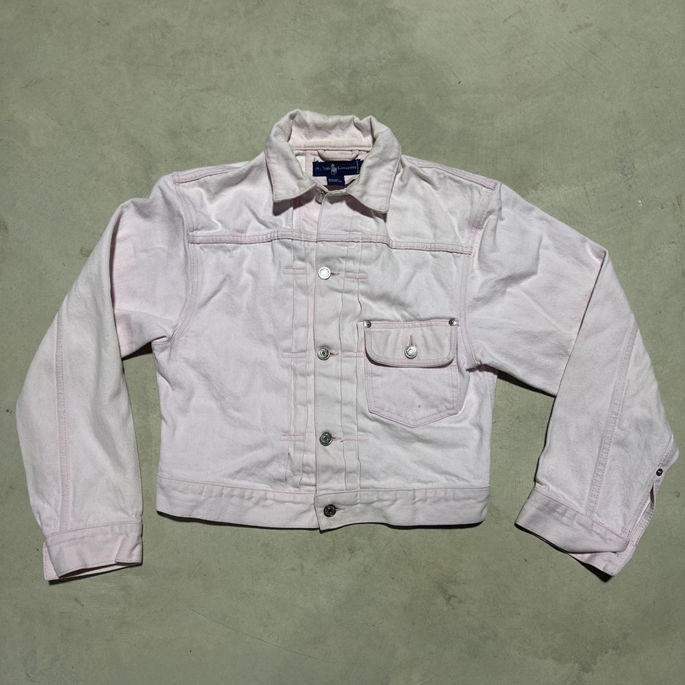 VTG Polo Ralph Lauren Type 1 Denim Jacket Pink SZ Small Buckleback Pleated 1980s